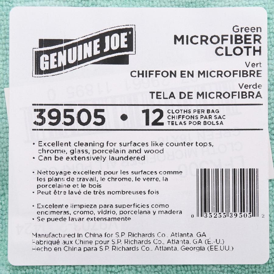 Genuine Joe General Purpose Microfiber Cloth - For General Purpose - 16" Length x 16" Width - 12.0 / Bag - 15 / Carton - Green. Picture 3