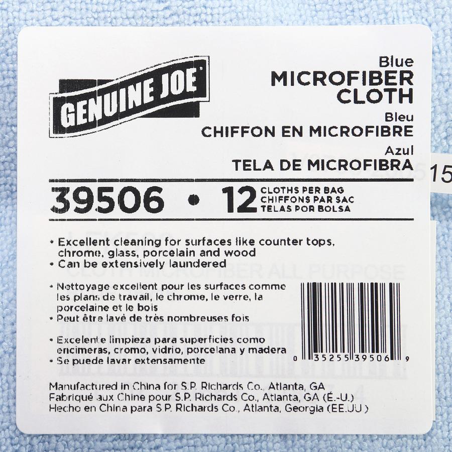 Genuine Joe General Purpose Microfiber Cloth - For General Purpose - 16" Length x 16" Width - 12.0 / Bag - 15 / Carton - Blue. Picture 3