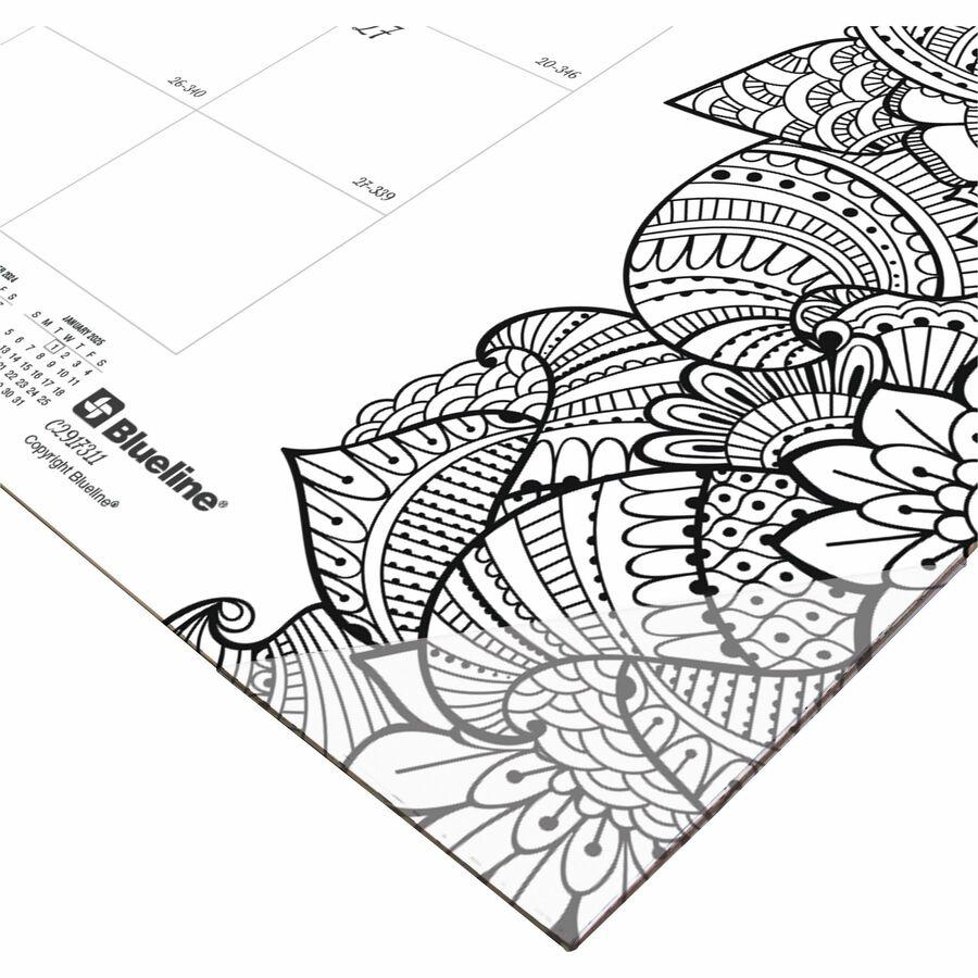 Blueline DoodlePlan Desk Pad - Botanica - Julian - Monthly - January 2022 till December 2022 - 1 Month Single Page Layout - Desk Pad - White - Chipboard - Eyelet, Tear-off, Compact, Reinforced - 22" x. Picture 4