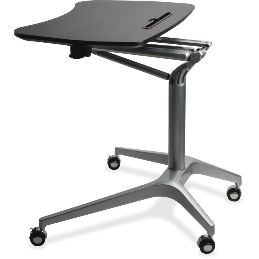 Lorell Gas Lift Height-Adjustable Mobile Desk - Black Rectangle Top - Powder Coated Base - Adjustable Height - 28.70" to 40.90" Adjustment x 28.25" Table Top Width x 18.75" Table Top Depth - 41" Heigh. Picture 4