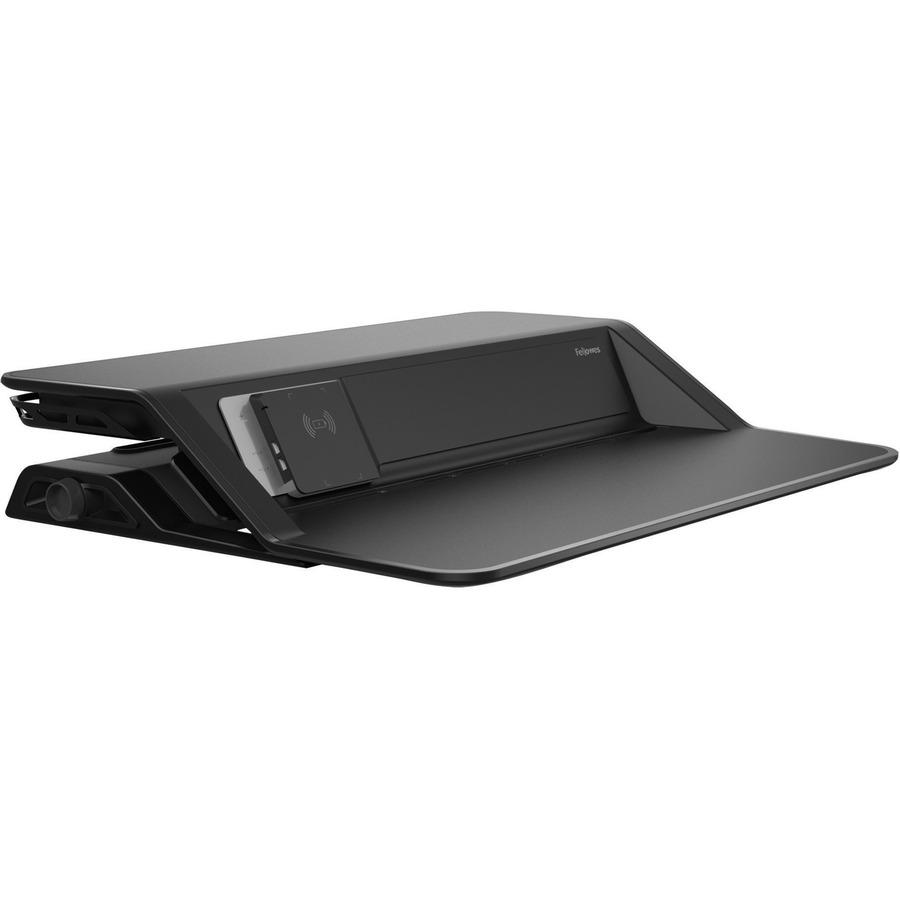 Fellowes Lotus&trade; DX Sit-Stand Workstation - Black - 35 lb Load Capacity - 5.5" Height x 32.8" Width x 24.3" Depth - Black. Picture 8