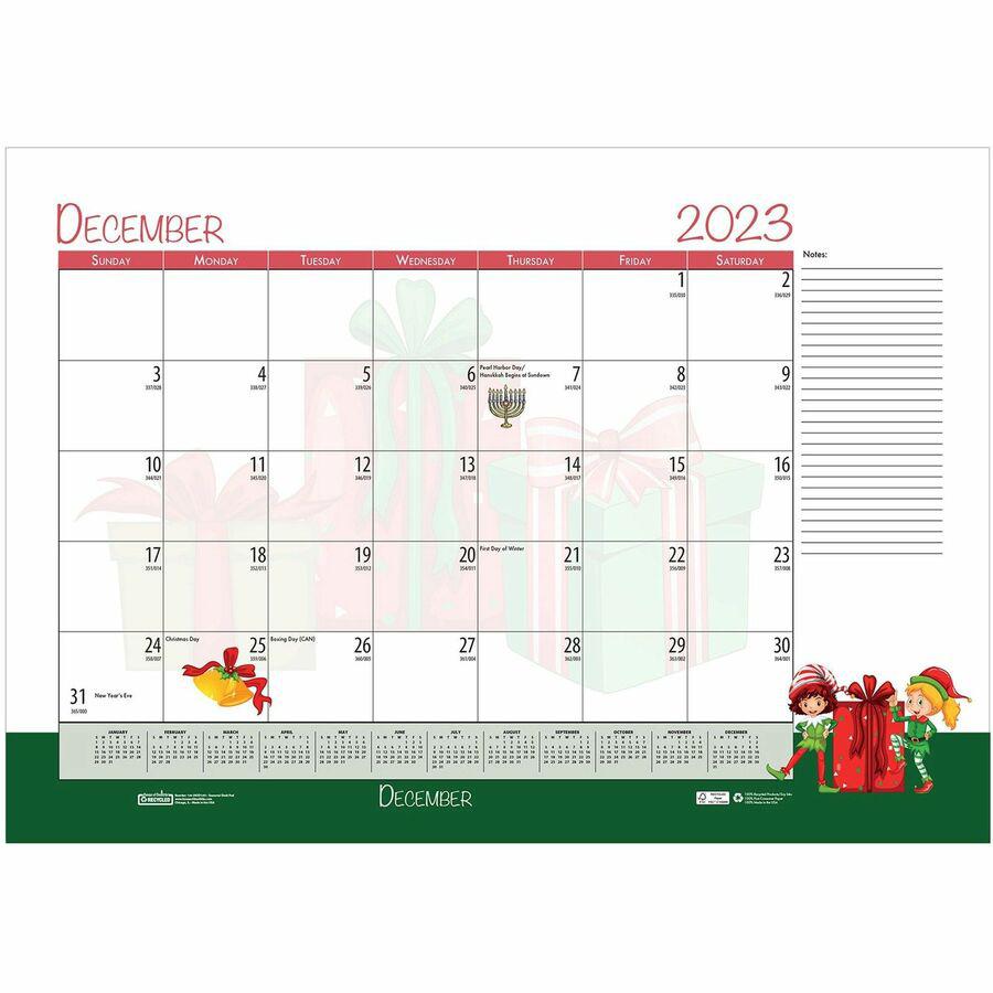 House of Doolittle Seasonal Holiday Academic Desk Pad - Academic - Julian Dates - Monthly - 12 Month - July 2023 - June 2024 - 1 Month Single Page Layout - Desk Pad - Black - Leatherette - 17" Height . Picture 4