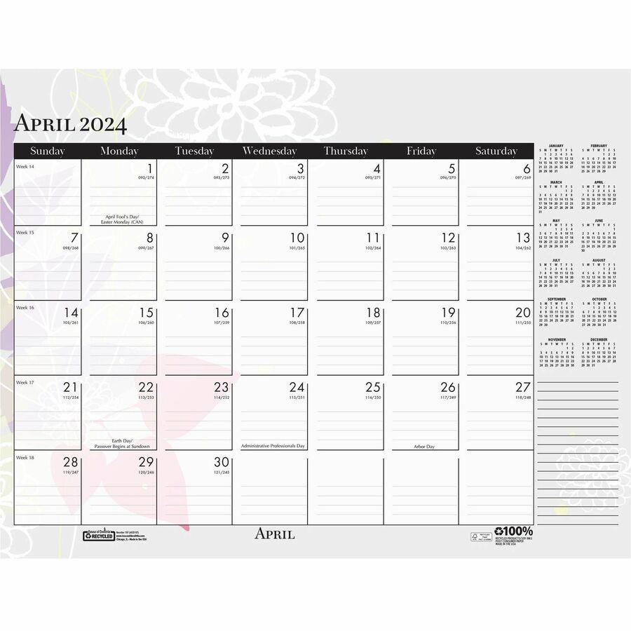 House of Doolittle Wild Flower Monthly Desk Pad - Julian Dates - Monthly - 12 Month - January - December - 1 Month Single Page Layout - Leatherette - Desk Pad - Multi, Black - Leatherette, Chipboard -. Picture 4