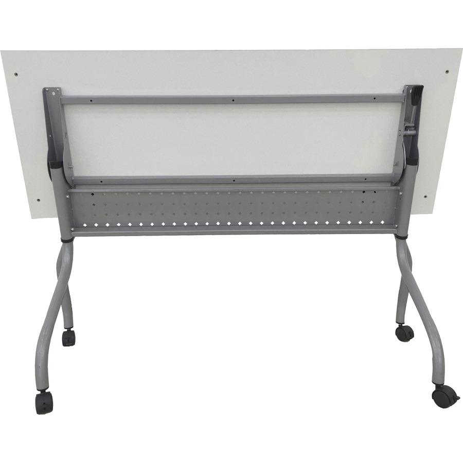 Lorell Flip Top Training Table - White Top - Silver Base - 4 Legs - 23.60" Table Top Length x 60" Table Top Width - 29.50" HeightAssembly Required - Melamine Top Material - 1 Each. Picture 3
