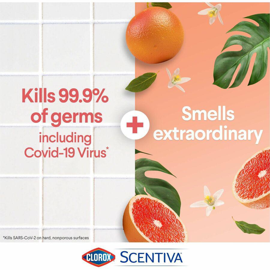 Clorox Scentiva Wipes, Bleach Free Cleaning Wipes - Ready-To-Use - Tahitian Grapefruit Splash Scent - 75 / Tub - 1 Each - Bleach-free, Disinfectant, Deodorize - White. Picture 3