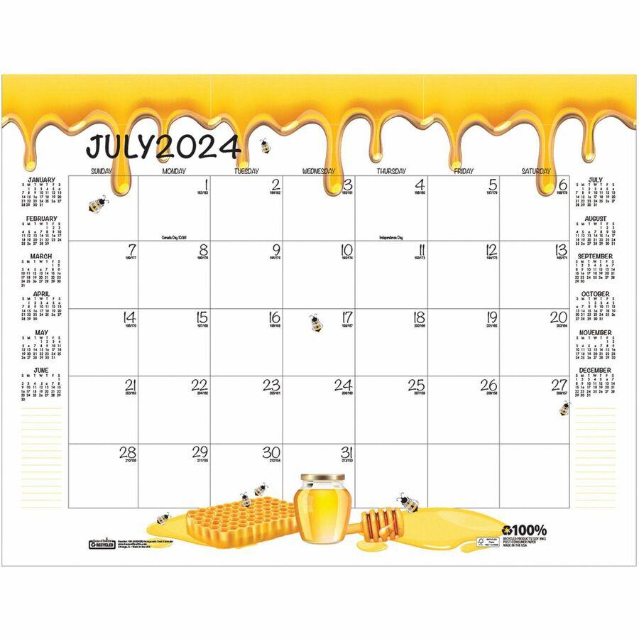 House of Doolittle Honeycomb Monthly Desk Pad Calendar - Julian Dates - Monthly - 12 Month - January 2024 - December 2024 - 22" x 17" Sheet Size - Desk Pad - Yellow - Reinforced Corner, Note Page - 1 . Picture 4