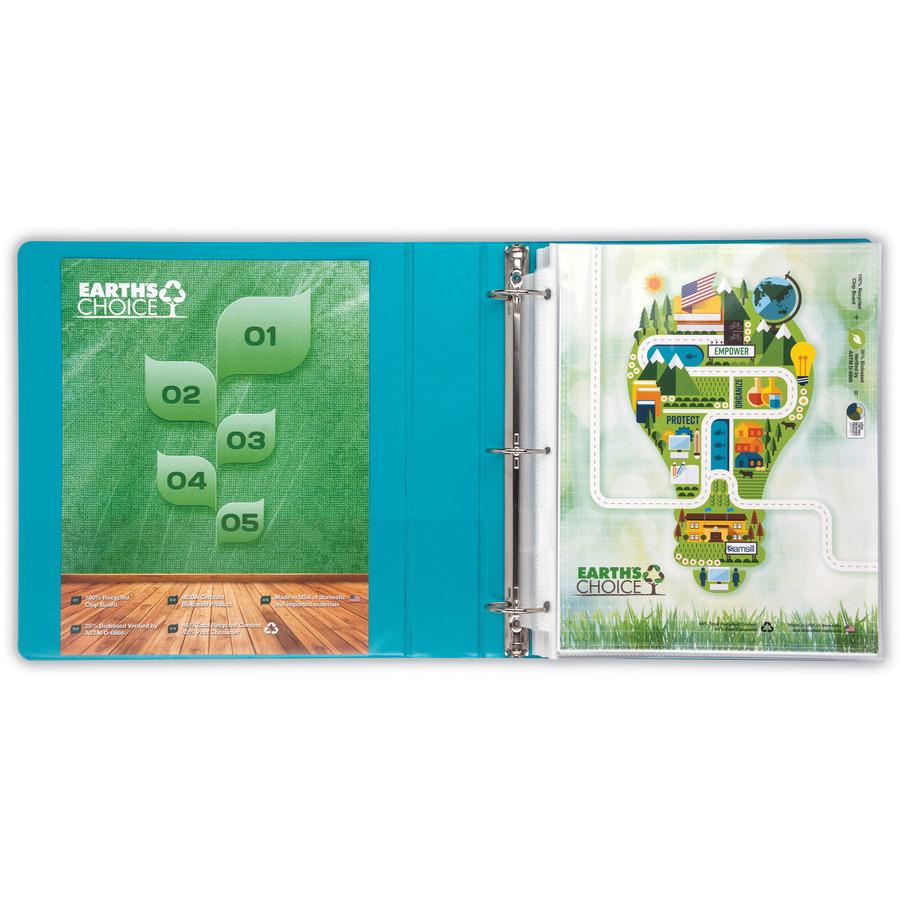 Samsill Earth's Choice Plant-based View Binders - 1 1/2" Binder Capacity - Letter - 8 1/2" x 11" Sheet Size - 3 x Round Ring Fastener(s) - Chipboard, Polypropylene, Plastic - Turquoise - Recycled - Bi. Picture 3