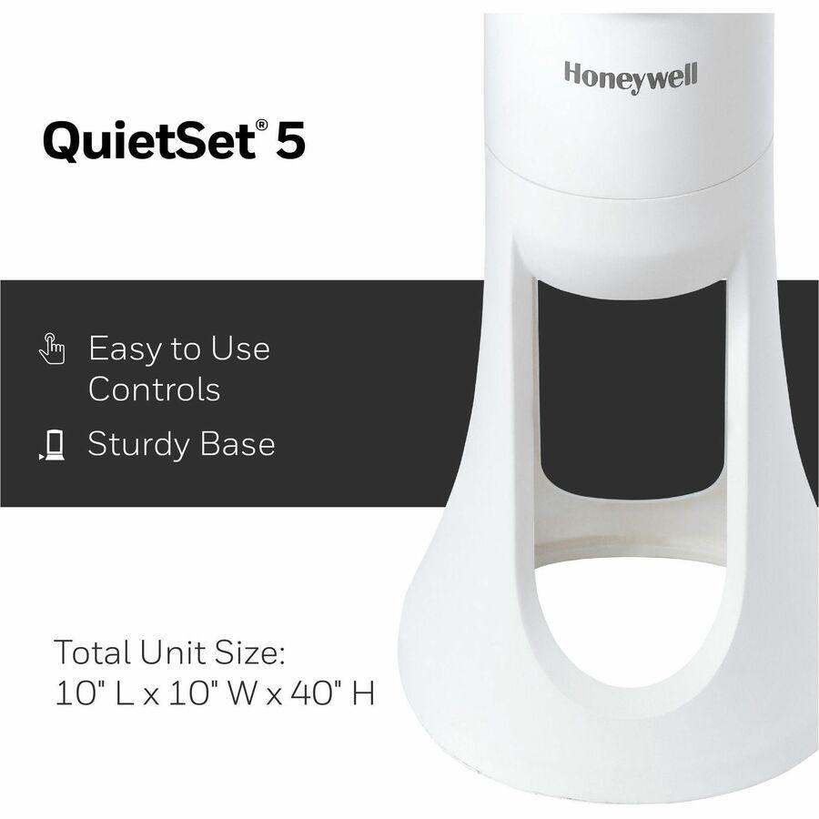 Honeywell QuietSet 5 Tower Fan - 5 Speed - Oscillating, Remote, Timer-off Function, Quiet, Sturdy, Electronic Control Panel, Touch Operation - 40" Height x 8.3" Width x 10.8" Depth - Plastic - White. Picture 4