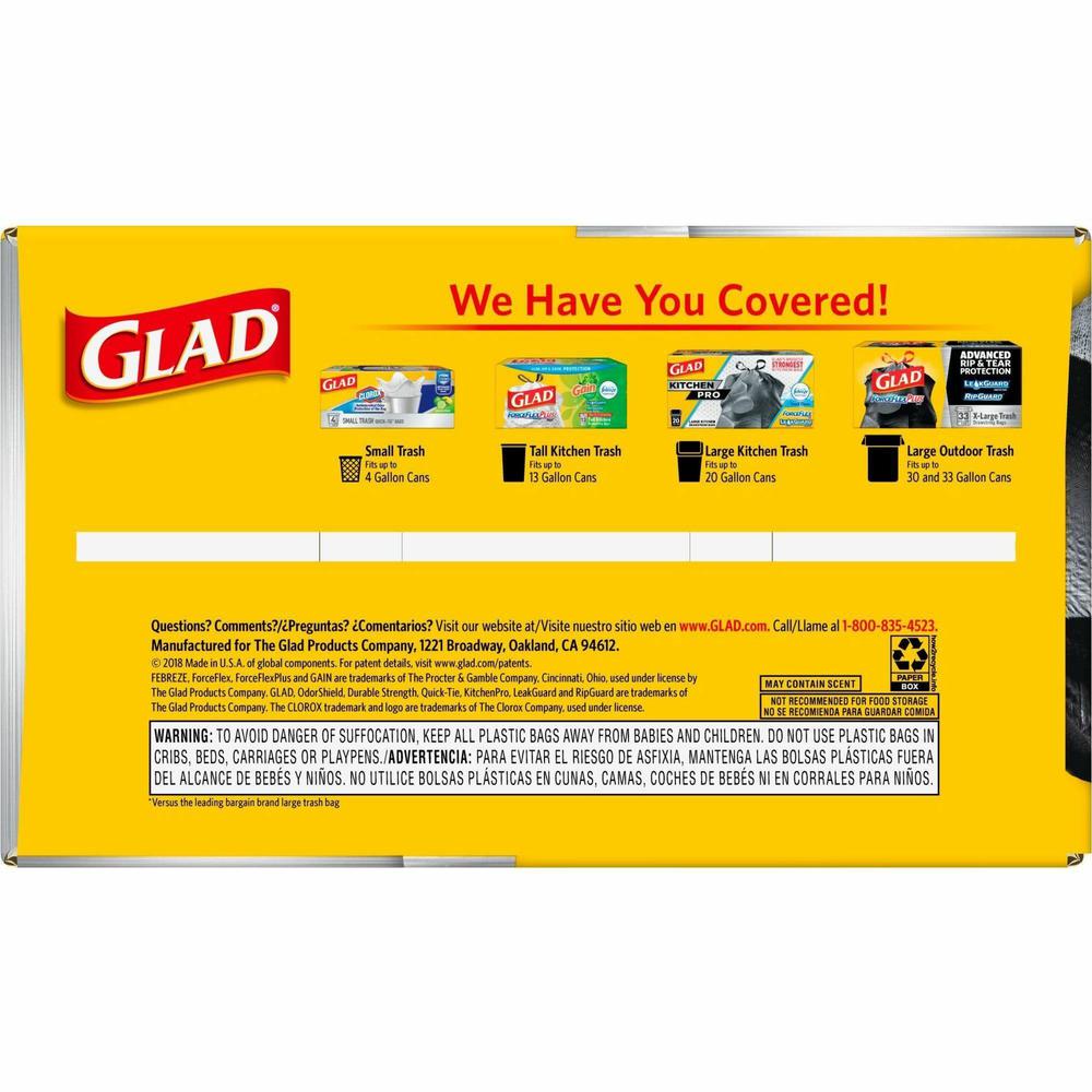 Glad Large Drawstring Trash Bags - ForceFlexPlus - 30 gal Capacity - 30" Width x 32" Length - 1.05 mil (27 Micron) Thickness - Black - 70/Carton - Office Waste. Picture 3
