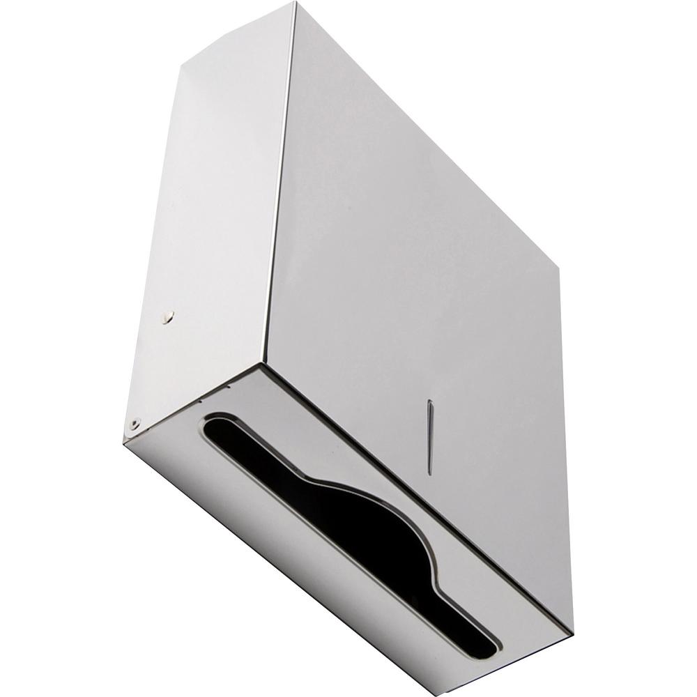 Genuine Joe C-Fold/Multi-fold Towel Dispenser Cabinet - C Fold, Multifold Dispenser - 13.5" Height x 11" Width x 4.3" Depth - Stainless Steel, Metal - White - Wall Mountable - 1 Each. Picture 4