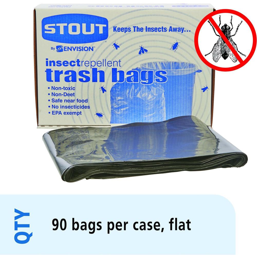 Stout Insect Repellent Trash Bags - 30 gal Capacity - 33" Width x 40" Length - 2 mil (51 Micron) Thickness - Black - Polyethylene - 90/Box - Recycled. Picture 3