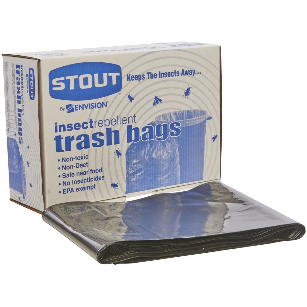 Stout Insect Repellent Trash Bags - 45 gal Capacity - 33" Width x 45" Length - 2 mil (51 Micron) Thickness - Black - Polyethylene - 65/Carton - Recycled. Picture 3