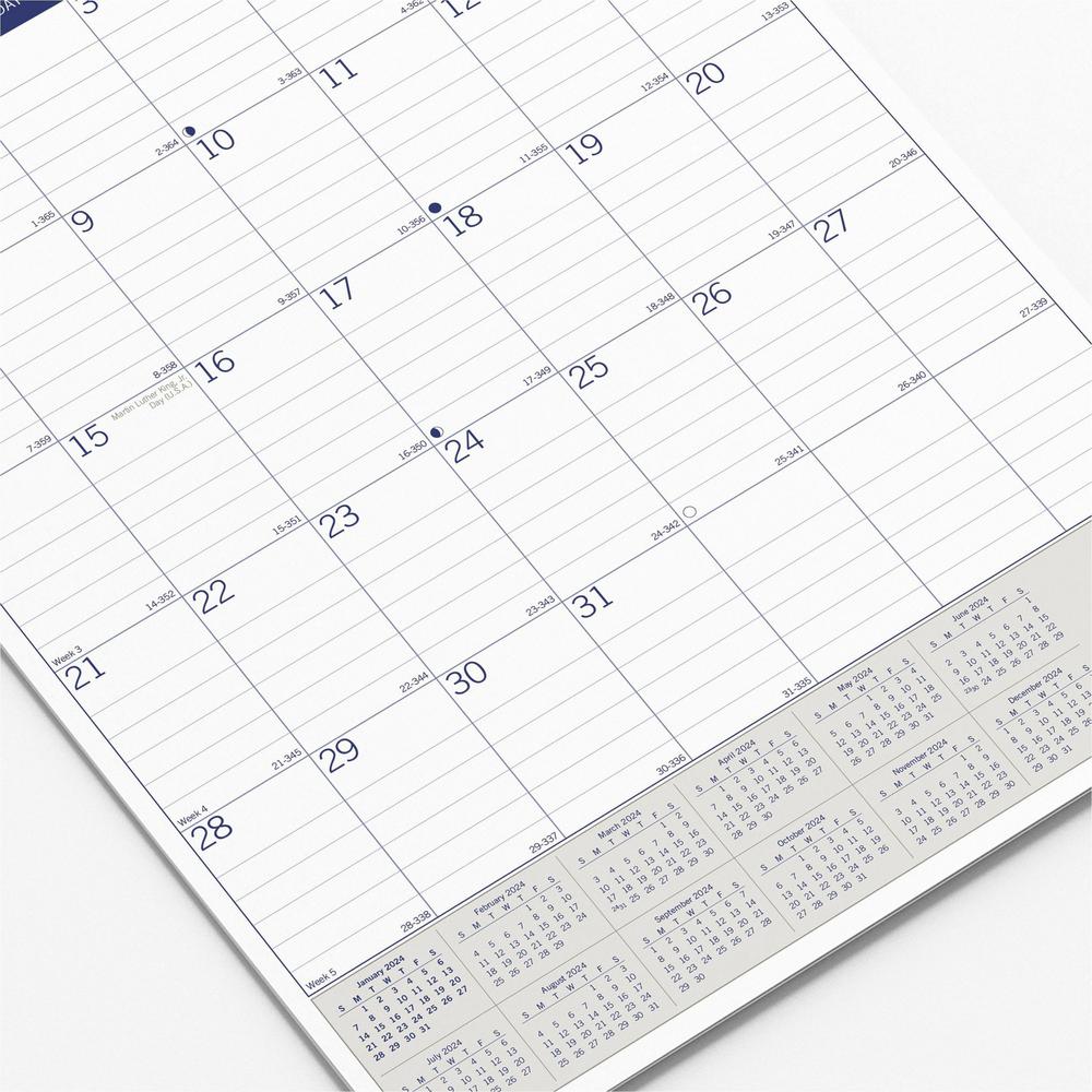 Blueline EcoLogix Wall Calendar - Monthly - 12 Month - January 2024 - December 2024 - 1 Month Single Page Layout - 12" x 17" Sheet Size - White, Brown, Green - Chipboard - Reinforced, Eco-friendly, Re. Picture 3