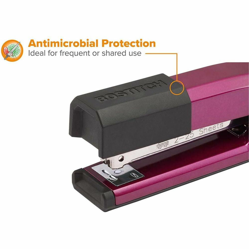 Bostitch Epic Antimicrobial Office Stapler - 25 Sheets Capacity - 210 Staple Capacity - Full Strip - 1 Each - Magenta. Picture 3