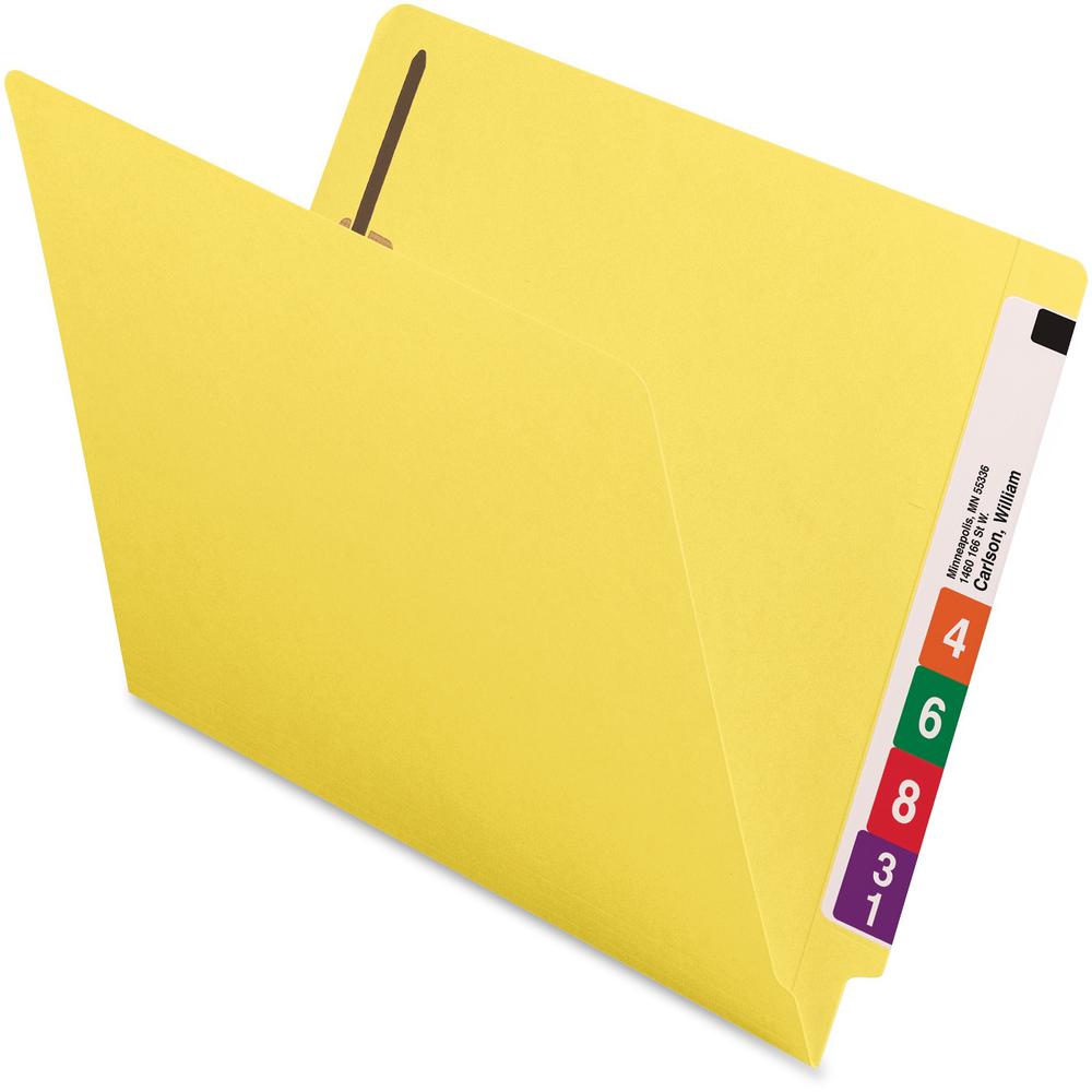 Smead WaterShed/CutLess Straight Tab Cut Letter Recycled End Tab File Folder - 8 1/2" x 11" - 2 x 2B Fastener(s) - End Tab Location - Yellow - 30% Paper Recycled - 50 / Box. Picture 6