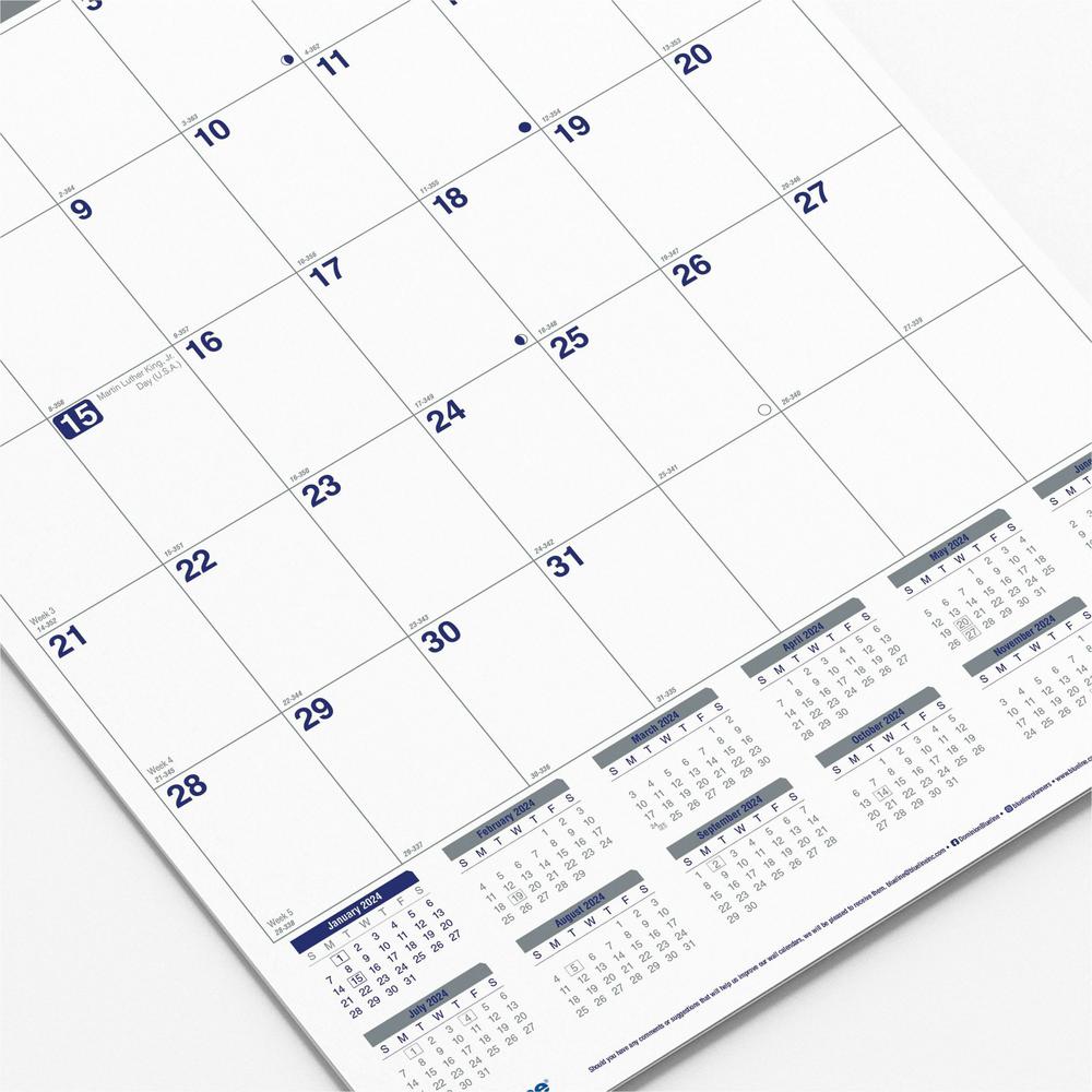 Blueline Net Zero Carbon Wall Calendar - Julian Dates - Monthly - 12 Month - January 2024 - December 2024 - 1 Month Single Page Layout - 12" x 17" White Sheet - Twin Wire - White - Chipboard - Black C. Picture 3