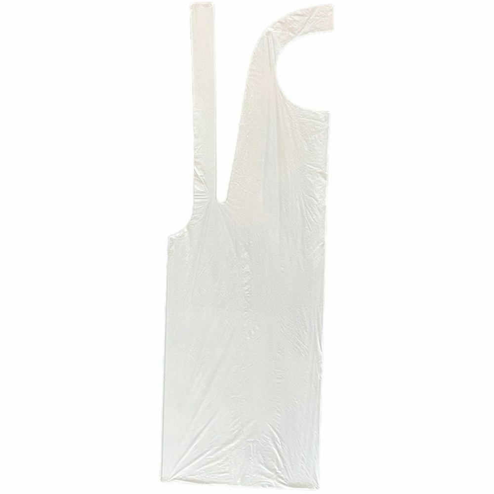 Genuine Joe 50" Disposable Poly Apron - Polyethylene - For Food Service, Manufacturing - White - 100 / Pack. Picture 2