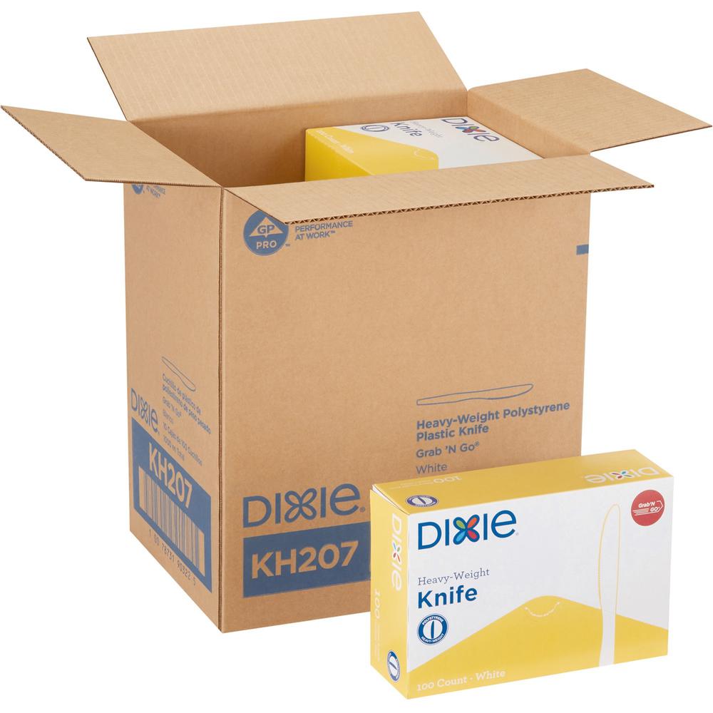 Dixie Heavyweight Disposable Knives Grab-N-Go by GP Pro - 100 / Box - 10/Carton - Knife - 1000 x Knife - White. Picture 2