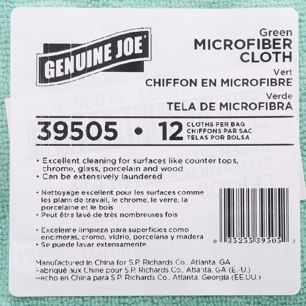 Genuine Joe General Purpose Microfiber Cloth - For General Purpose - 16" Length x 16" Width - 12.0 / Bag - 15 / Carton - Green. Picture 2