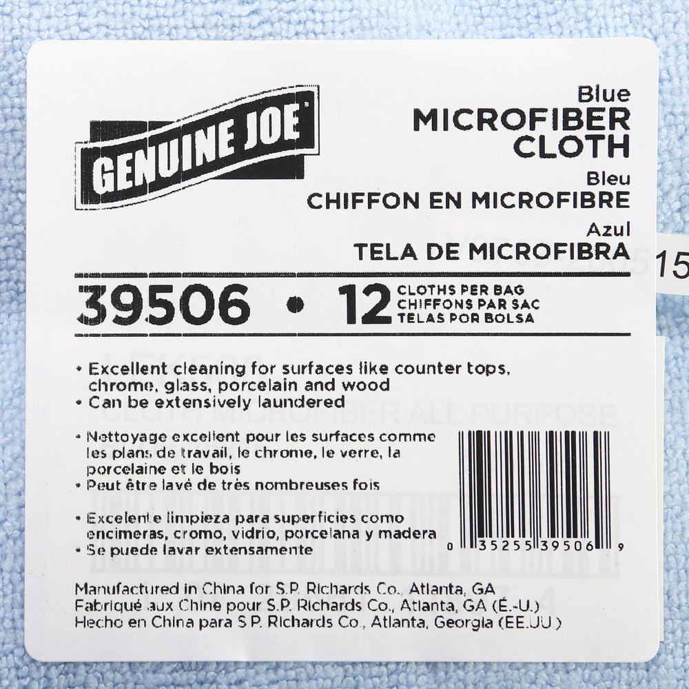 Genuine Joe General Purpose Microfiber Cloth - For General Purpose - 16" Length x 16" Width - 12.0 / Bag - 15 / Carton - Blue. Picture 2