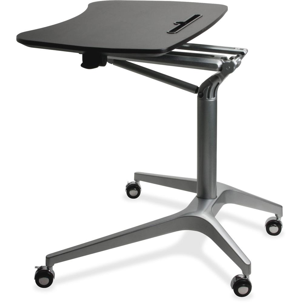 Lorell Gas Lift Height-Adjustable Mobile Desk - Black Rectangle Top - Powder Coated Base - Adjustable Height - 28.70" to 40.90" Adjustment x 28.25" Table Top Width x 18.75" Table Top Depth - 41" Heigh. Picture 3