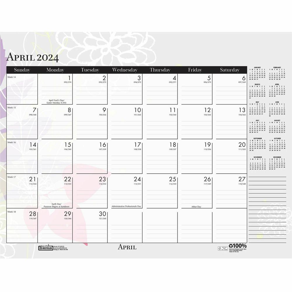 House of Doolittle Wild Flower Monthly Desk Pad - Julian Dates - Monthly - 12 Month - January - December - 1 Month Single Page Layout - Leatherette - Desk Pad - Multi, Black - Leatherette, Chipboard -. Picture 3