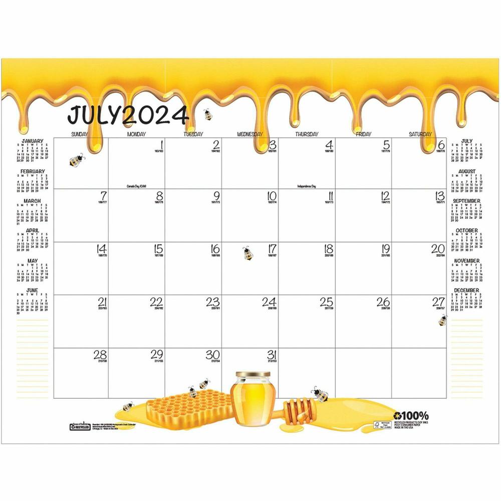 House of Doolittle Honeycomb Monthly Desk Pad Calendar - Julian Dates - Monthly - 12 Month - January 2024 - December 2024 - 22" x 17" Sheet Size - Desk Pad - Yellow - Reinforced Corner, Note Page - 1 . Picture 3