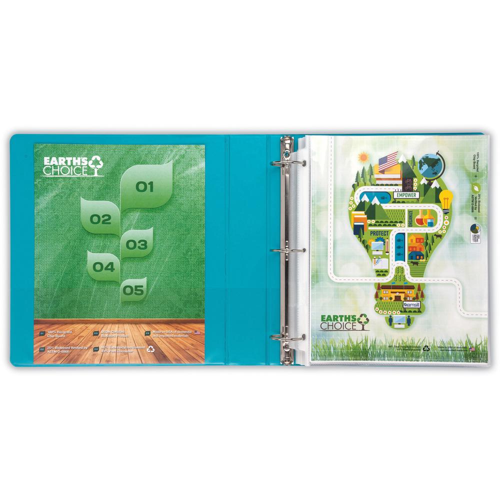 Samsill Earth's Choice Plant-based View Binders - 1 1/2" Binder Capacity - Letter - 8 1/2" x 11" Sheet Size - 3 x Round Ring Fastener(s) - Chipboard, Polypropylene, Plastic - Turquoise - Recycled - Bi. Picture 2