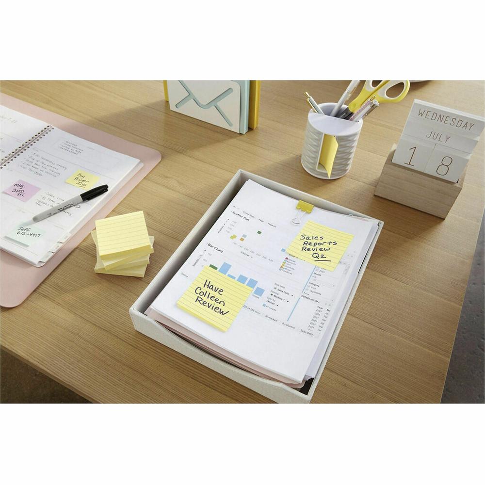 Post-it&reg; Notes Original Lined Notepads - 100 - 3" x 5" - Rectangle - 100 Sheets per Pad - Ruled - Yellow - Paper - Self-adhesive, Repositionable - 12 / Pack. Picture 2