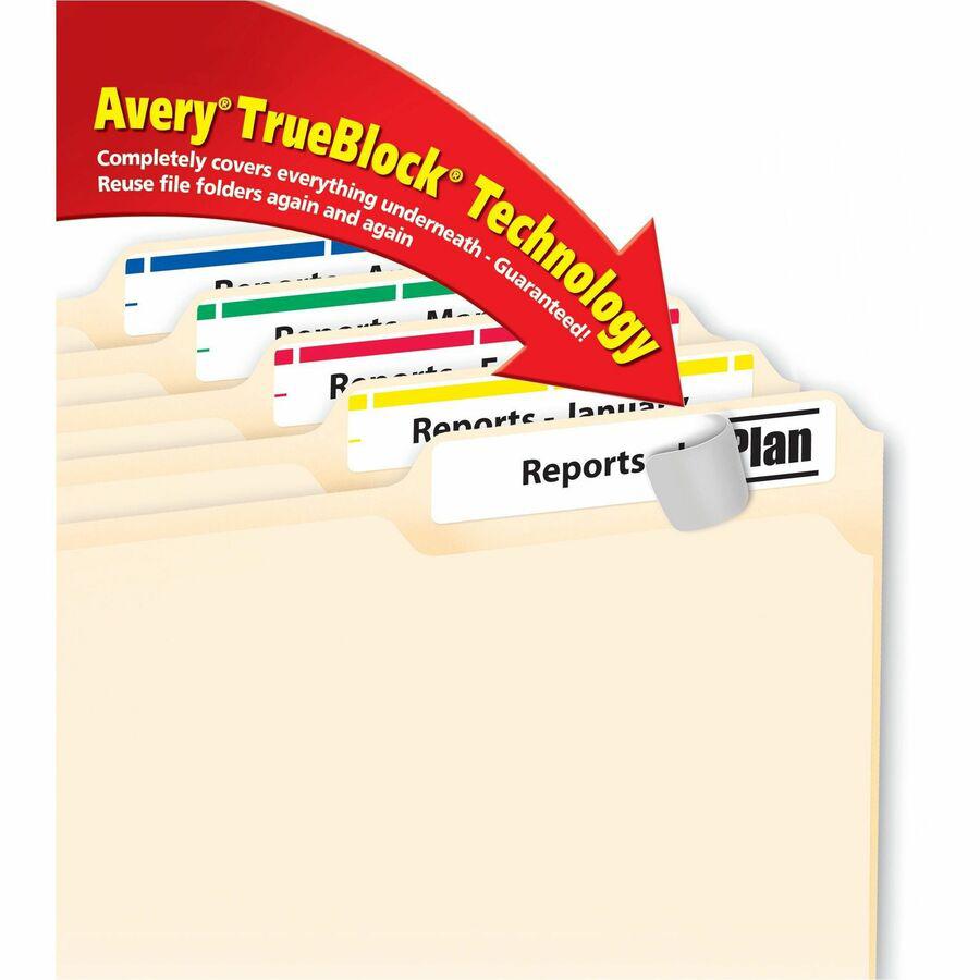 Avery&reg; TrueBlock File Folder Labels - Permanent Adhesive - Rectangle - Laser, Inkjet - Blue, Green, Red, White, Yellow - Paper - 30 / Sheet - 25 Total Sheets - 750 Total Label(s) - 750 / Pack. Picture 5