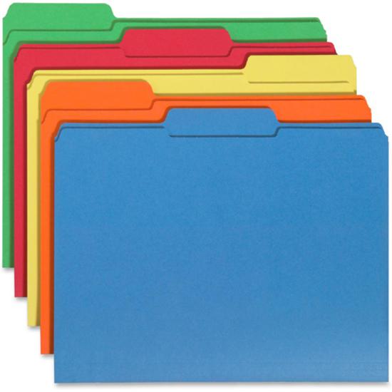 Smead 1/3 Tab Cut Letter Recycled Hanging Folder - 8 1/2" x 11" - 3/4" Expansion - Top Tab Location - Assorted Position Tab Position - Green, Orange, Red, Sky Blue, Yellow - 10% Recycled - 100 / Box. Picture 5
