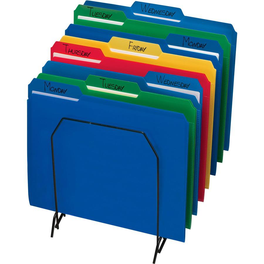 Smead 1/3 Tab Cut Letter Top Tab File Folder - 8 1/2" x 11" - 3/4" Expansion - Top Tab Location - Assorted Position Tab Position - Poly - Blue, Green, Yellow, Red - 24 / Box. Picture 4
