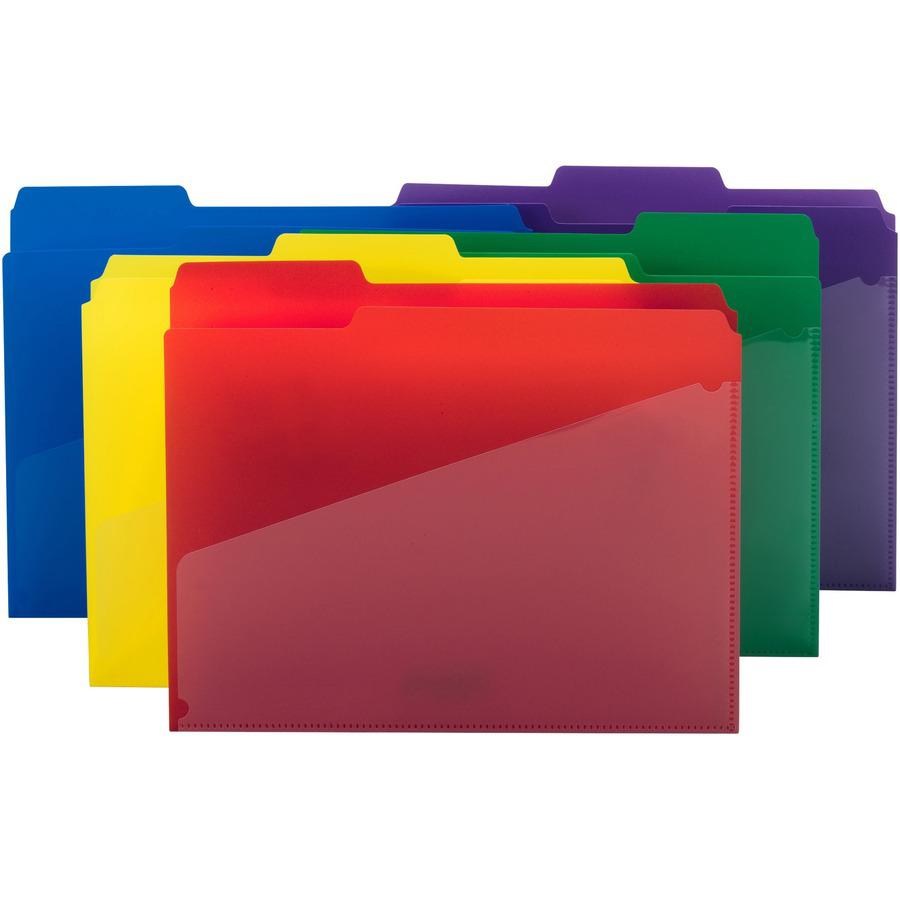 Smead 1/3 Tab Cut Letter Top Tab File Folder - 8 1/2" x 11" - 3/4" Expansion - Top Tab Location - Assorted Position Tab Position - Polypropylene - Blue, Green, Red, Yellow, Purple - 30 / Box. Picture 9