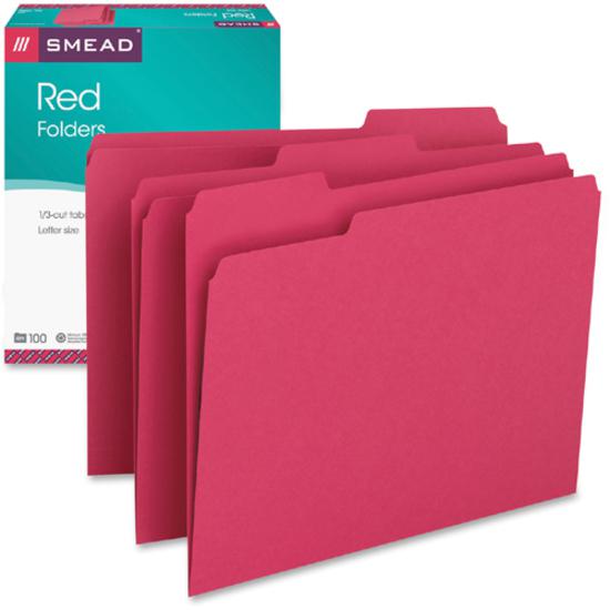 Smead 1/3 Tab Cut Letter Recycled Top Tab File Folder - 8 1/2" x 11" - 3/4" Expansion - Top Tab Location - Assorted Position Tab Position - Red - 10% Recycled - 100 / Box. Picture 9