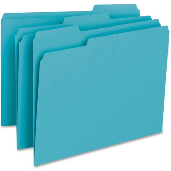 Smead Colored 1/3 Tab Cut Letter Recycled Top Tab File Folder - 8 1/2" x 11" - 3/4" Expansion - Top Tab Location - Assorted Position Tab Position - Teal - 10% Recycled - 100 / Box. Picture 9
