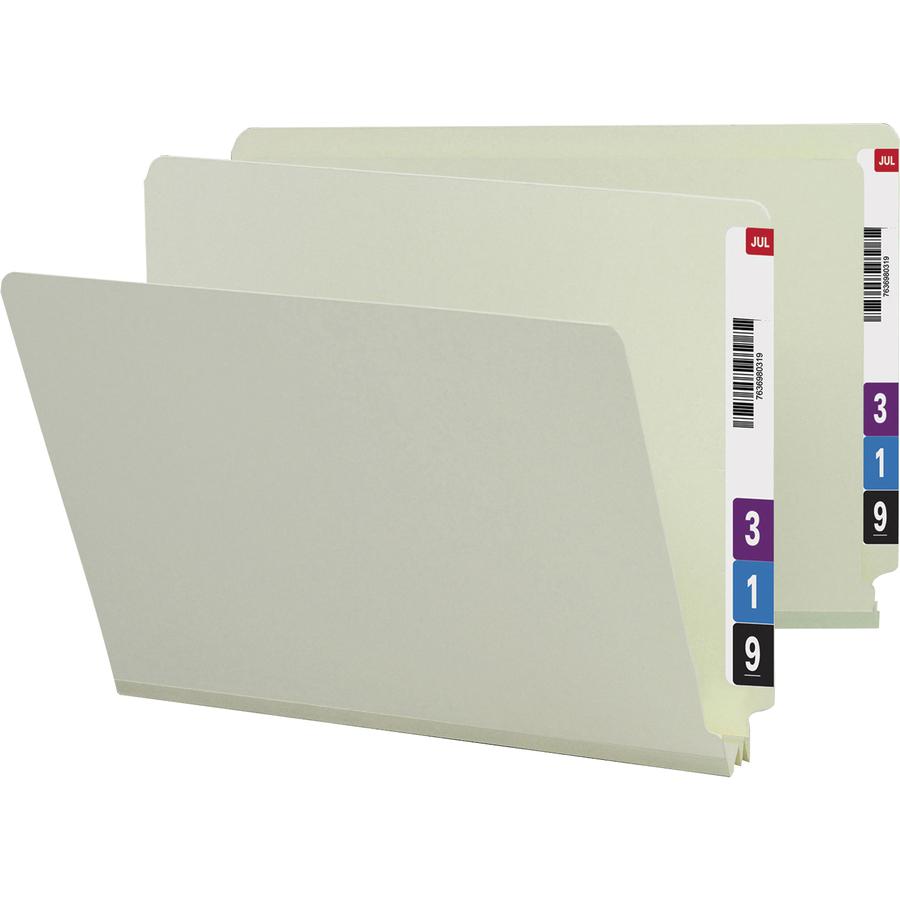 Smead Shelf-Master Straight Tab Cut Letter Recycled Top Tab File Folder - 8 1/2" x 11" - 2" Expansion - Pressboard - Gray/Green - 100% Recycled - 25 / Box. Picture 2