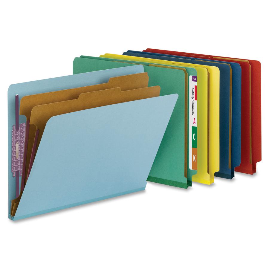 Smead 1/3 Tab Cut Letter Recycled Classification Folder - 8 1/2" x 11" - 2" Expansion - 2 x 2S Fastener(s) - 2" Fastener Capacity for Folder - 2 Divider(s) - Pressboard - Dark Blue - 100% Recycled - 1. Picture 7