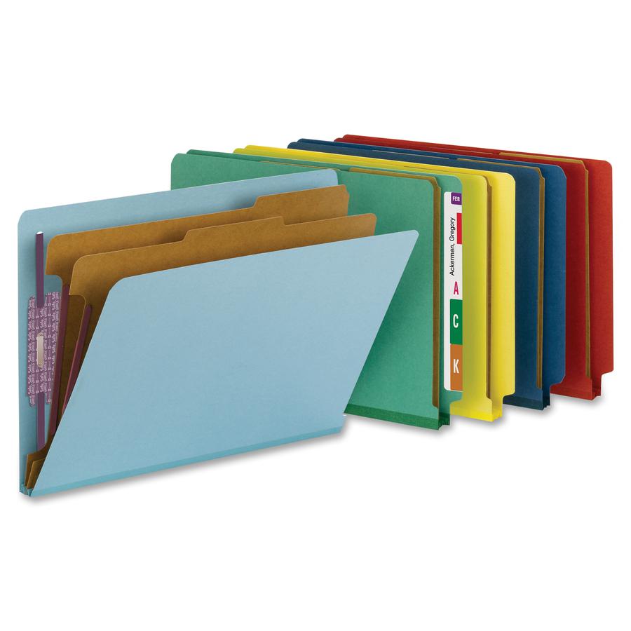Smead 1/3 Tab Cut Legal Recycled Classification Folder - 8 1/2" x 14" - 2" Expansion - 2 x 2S Fastener(s) - 2" Fastener Capacity for Folder - End Tab Location - 2 Divider(s) - Pressboard - Dark Blue -. Picture 5