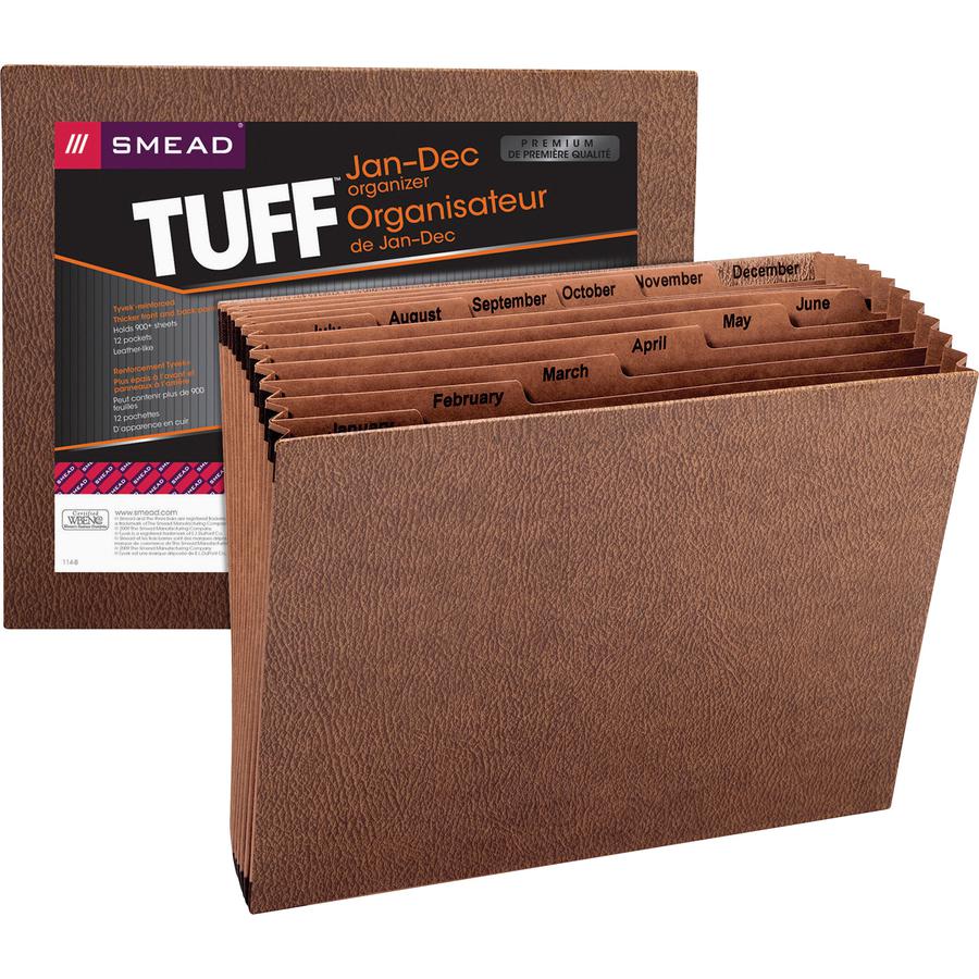 Smead TUFF&reg; Expanding File, Monthly (Jan.-Dec.) 12 Pockets, Letter Size, Redrope-Printed Stock (70488) - 8 1/2" x 11" - 7/8" Expansion - 12 Pocket(s) - Redrope - 30% Recycled - 1 Each. Picture 4