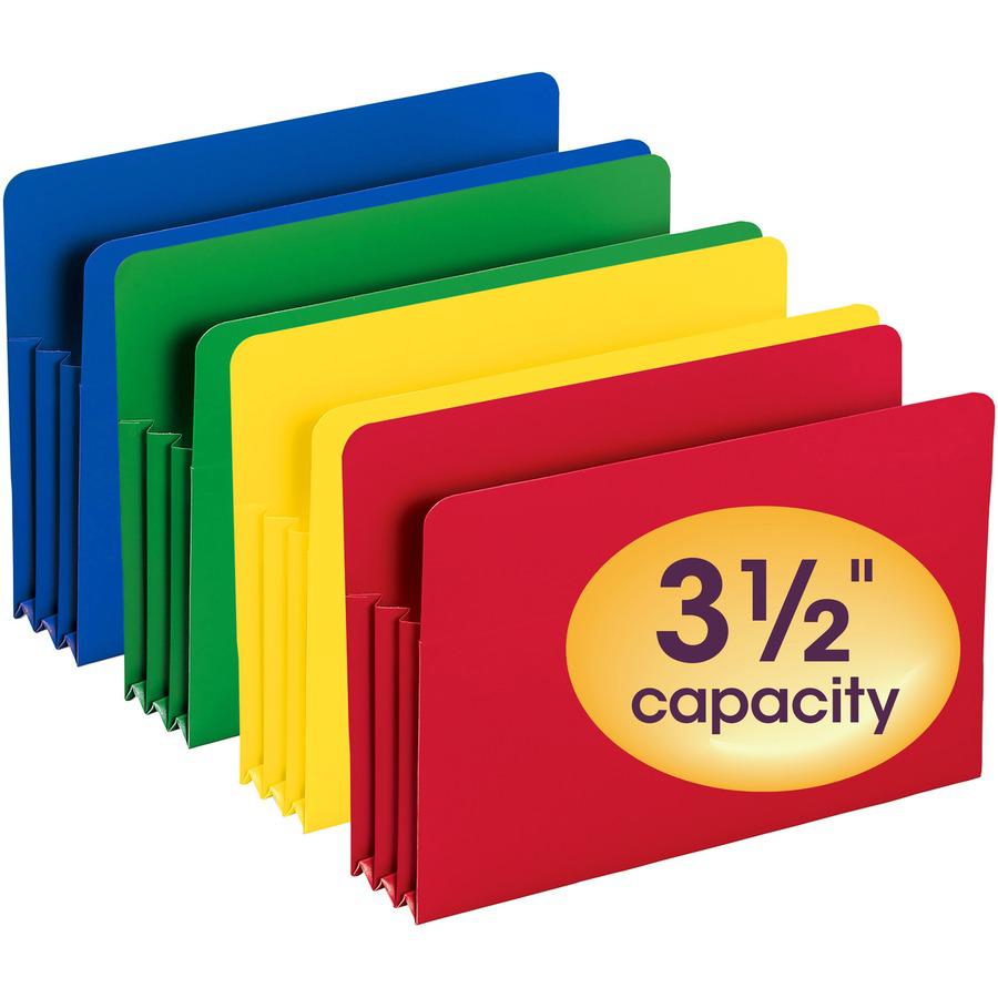 Smead Straight Tab Cut Legal File Pocket - 8 1/2" x 14" - 3 1/2" Expansion - Polypropylene - Blue, Green, Red, Yellow - 4 / Pack. Picture 4