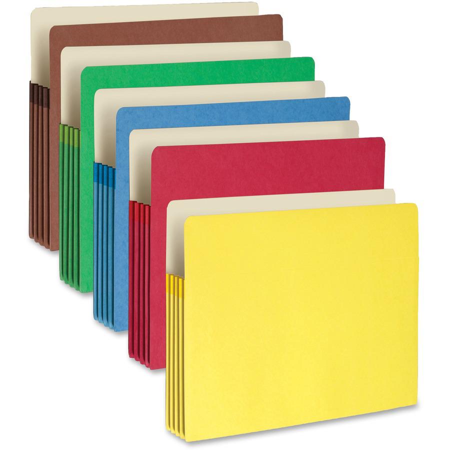 Smead Straight Tab Cut Letter Recycled File Pocket - 8 1/2" x 11" - 800 Sheet Capacity - 3 1/2" Expansion - Card Stock - Yellow, Green, Red, Blue, Redrope - 10% Recycled - 5 / Pack. Picture 2
