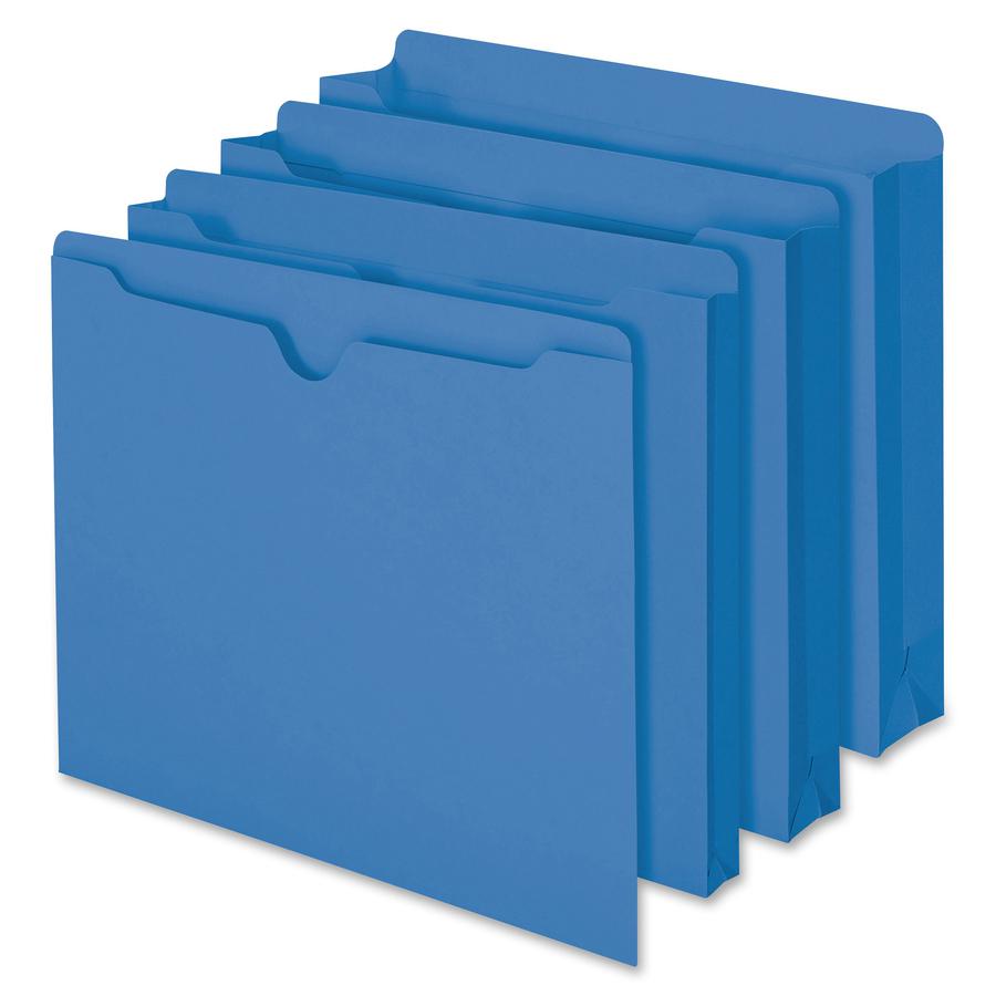 Smead Colored Straight Tab Cut Letter Recycled File Jacket - 8 1/2" x 11" - 2" Expansion - Blue - 10% Recycled - 50 / Box. Picture 9