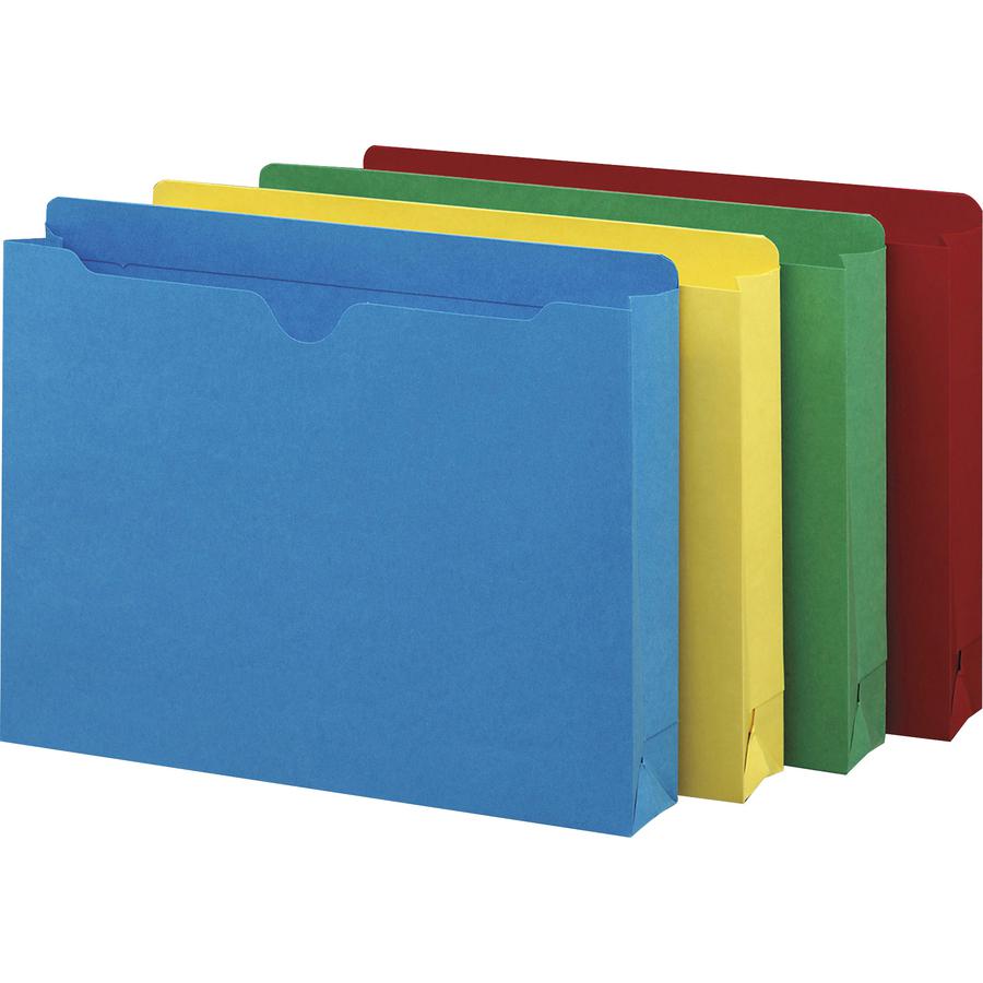 Smead Colored Straight Tab Cut Letter Recycled File Jacket - 8 1/2" x 11" - 2" Expansion - Blue, Green, Red, Yellow - 10% Recycled - 50 / Box. Picture 7