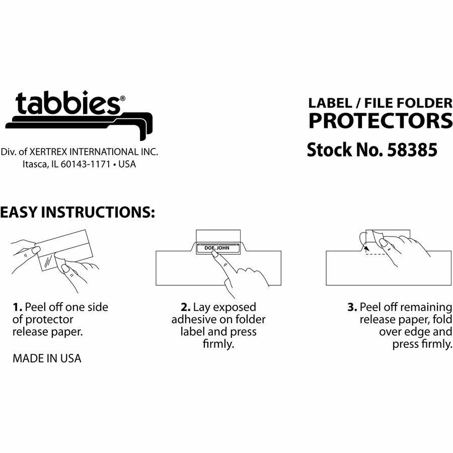 Tabbies Self-adhesive File Folder Label Protectors - 3 1/2" x 2" Sheet - Rectangular - Clear - 100 / Pack. Picture 3