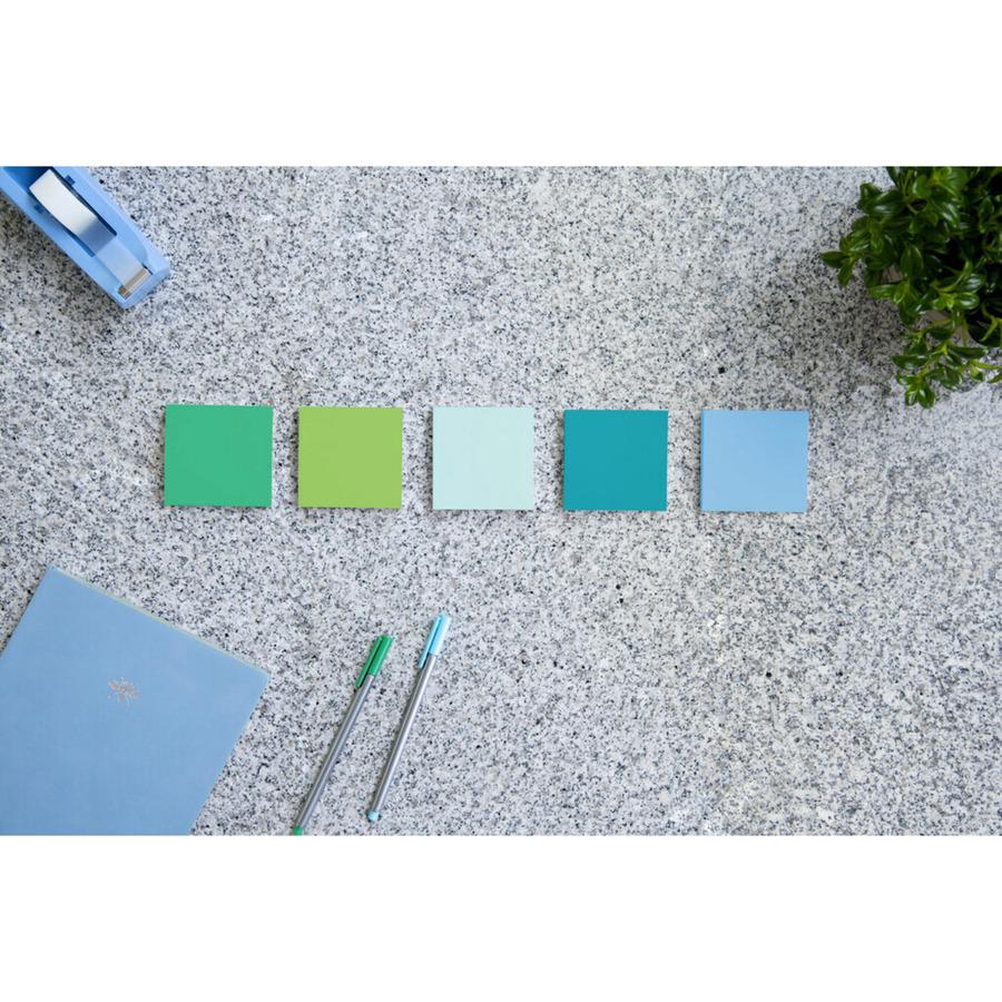 Post-it&reg; Super Sticky Recycled Notes - Oasis Color Collection - 1080 - 3" x 3" - Square - 90 Sheets per Pad - Unruled - Washed Denim, Fresh Mint, Limeade, Lucky Green, Sea Glass - Paper - Self-adh. Picture 3