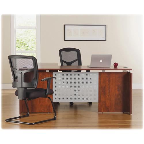 Lorell ErgoMesh Series Mesh Side Arm Guest Chair - Black Fabric Seat - Black Mesh Back - Cantilever Base - 1 Each. Picture 4