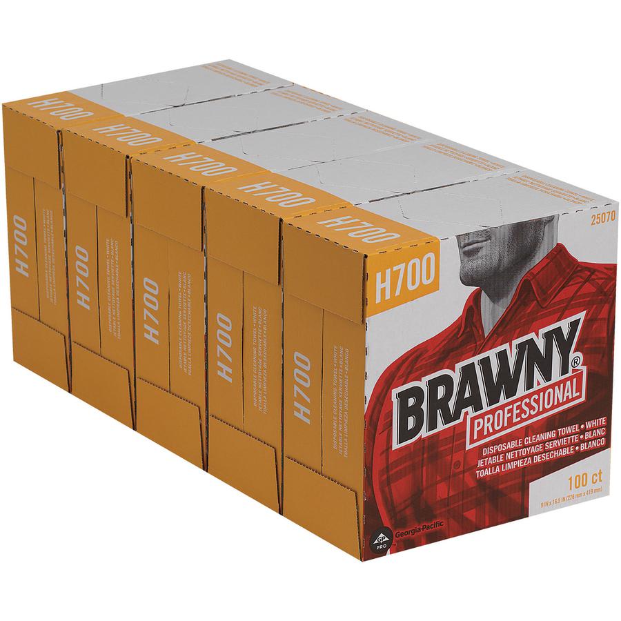 Brawny&reg; Professional H700 Disposable Cleaning Towels - 9.10" x 16.50" - White - Pulp Fiber - Durable, Soft, Tear Resistant, Strong, Reusable, Low Linting, Sturdy, Abrasion Resistant, Absorbent, Ch. Picture 2