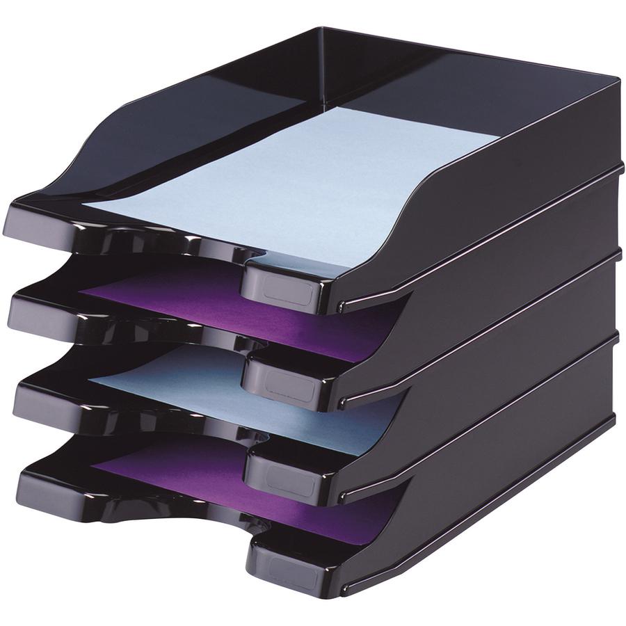 Deflecto DocuTray Multi-Directional Stacking Tray - 2 Tier(s) - 2.5" Height x 10" Width x 13.8" DepthDesktop - Black - Polystyrene - 2 / Set. Picture 8