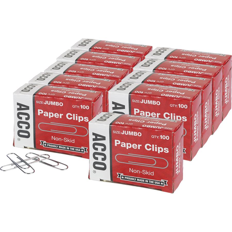 ACCO Economy Jumbo Non-Skid Paper Clips - Jumbo - No. 1 - 2" Length x 0.5" Width - 20 Sheet Capacity - Non-skid, Galvanized, Corrosion Resistant - 1000 / Pack - Silver - Metal, Zinc Plated. Picture 4