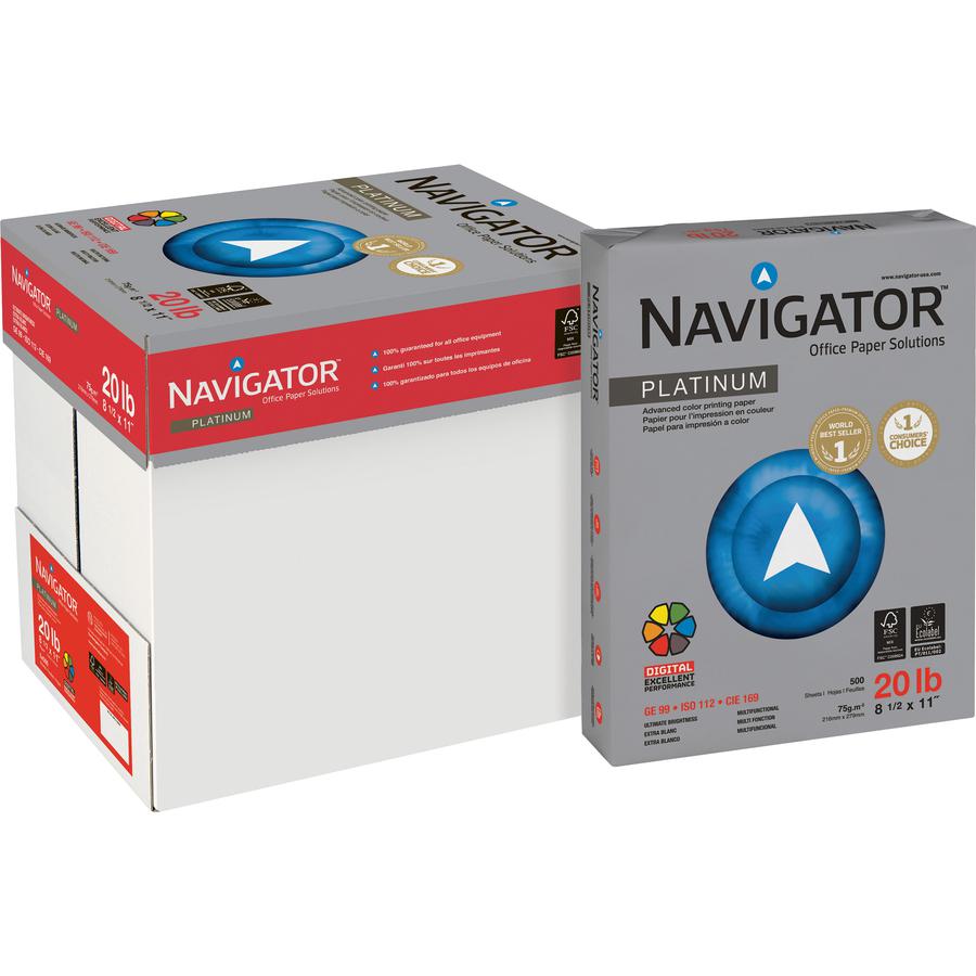 Navigator Platinum Office Multipurpose Paper - 99 Brightness - Letter - 8 1/2" x 11" - 20 lb Basis Weight - Smooth - 5000 / Carton. Picture 4